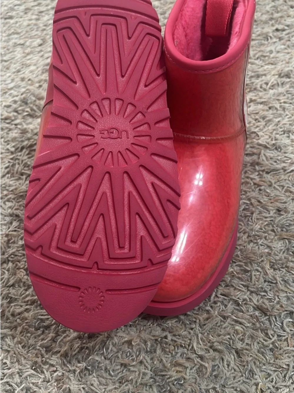 UGG Coral Red Glossy Short Boots size 6 - Worn Once
